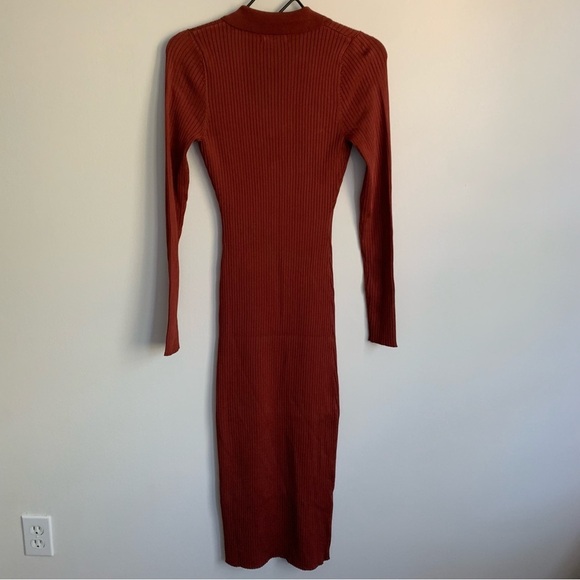 GOOD‎ AMERICAN Polo MIDI DRESS Ribbed BRICK Slit - Picture 5 of 11